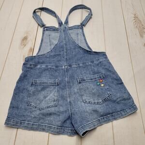 Aerie shortalls denim embroidered floral overall shorts boho